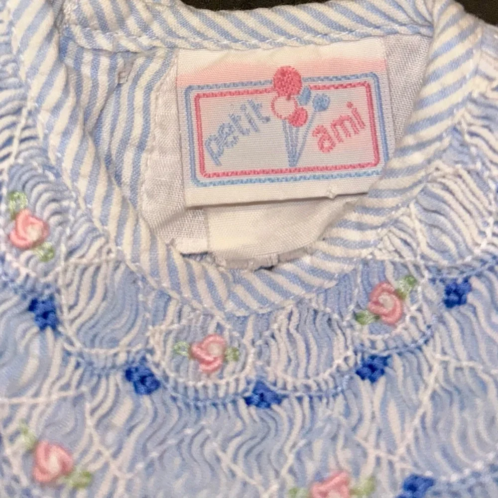 Petit Ami Blue and White Striped, Hand-knotted Baby Dress - Picture 7 of 9